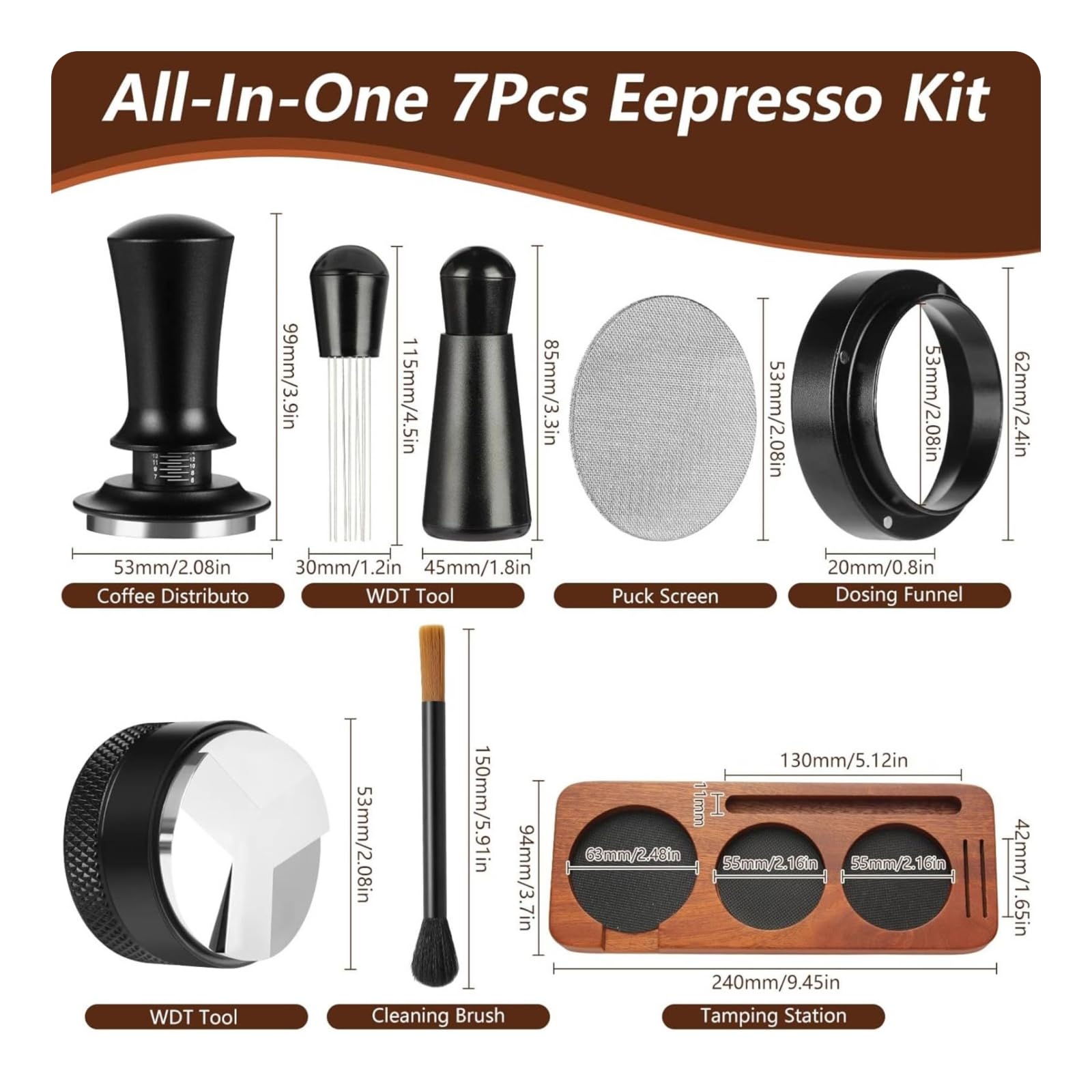 7 Pezzi Kit di Preparazione Antiscivolo Imbuto Dosatore Salvaspazio Schermo a Disco per Cucina, Bar, 53/54mm