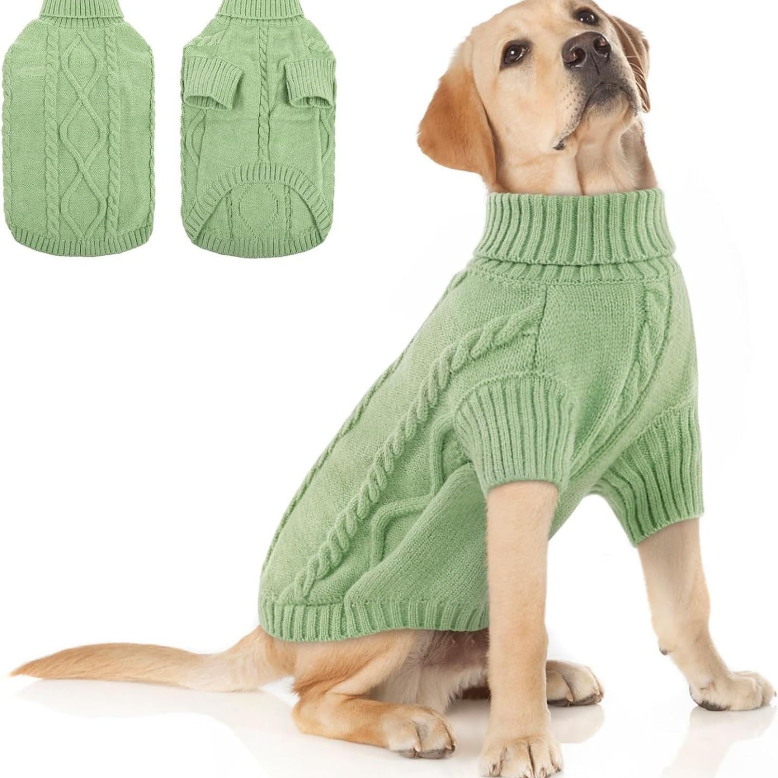 Hixingo Dog Knitted Jumper for Large Medium Small, XS-5XL Puppy Knitted Jacket Soft Warm Lightweight Winter Coat for Cold Weather Pets Male or Female (Sage Green,4XL)