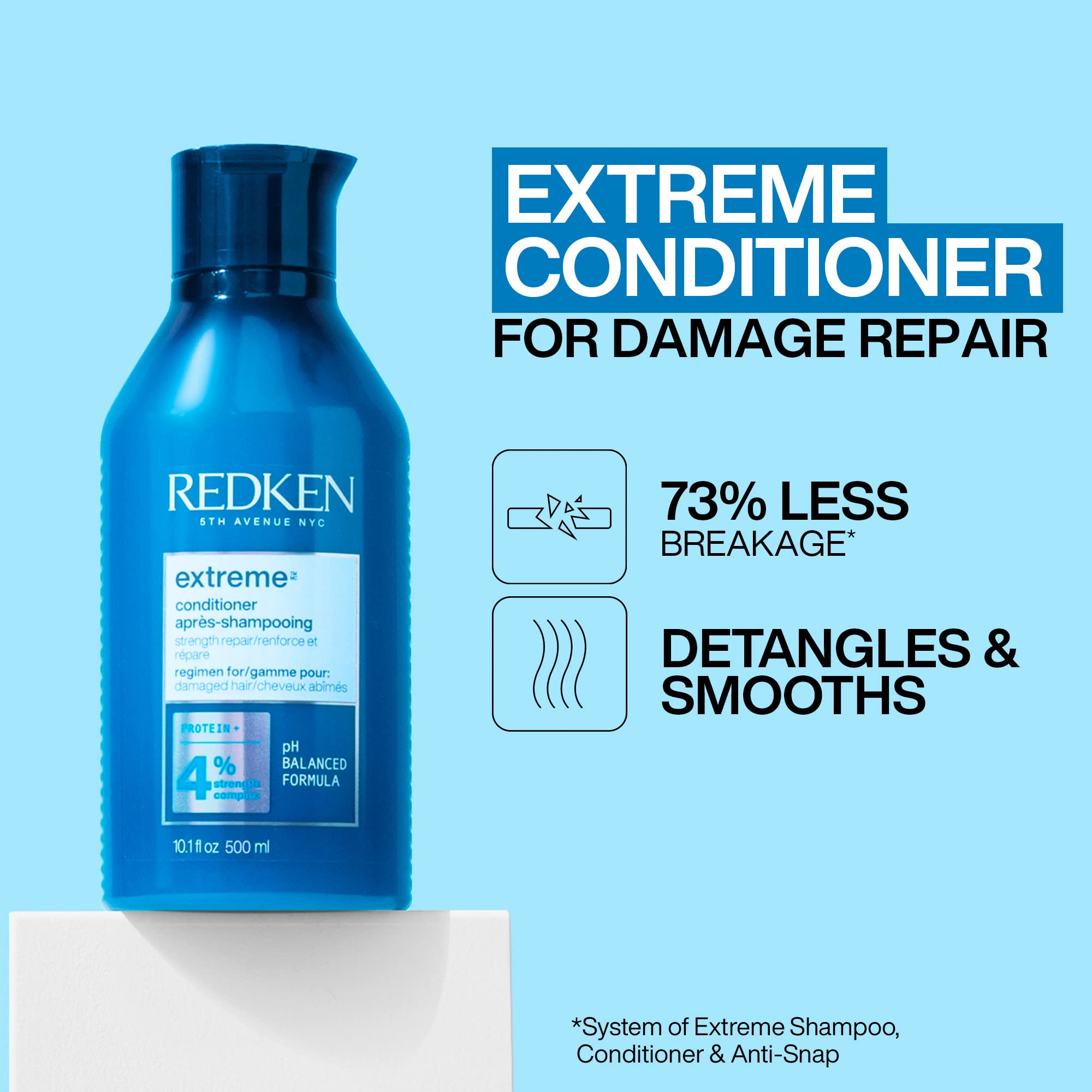 Redken Szampon do włosów łamliwych i zniszczonych, 1 x 500 ml & Redken Odżywka, do zniszczonych włosów, regeneruje siłę i zwiększa elastyczność, 500 ml