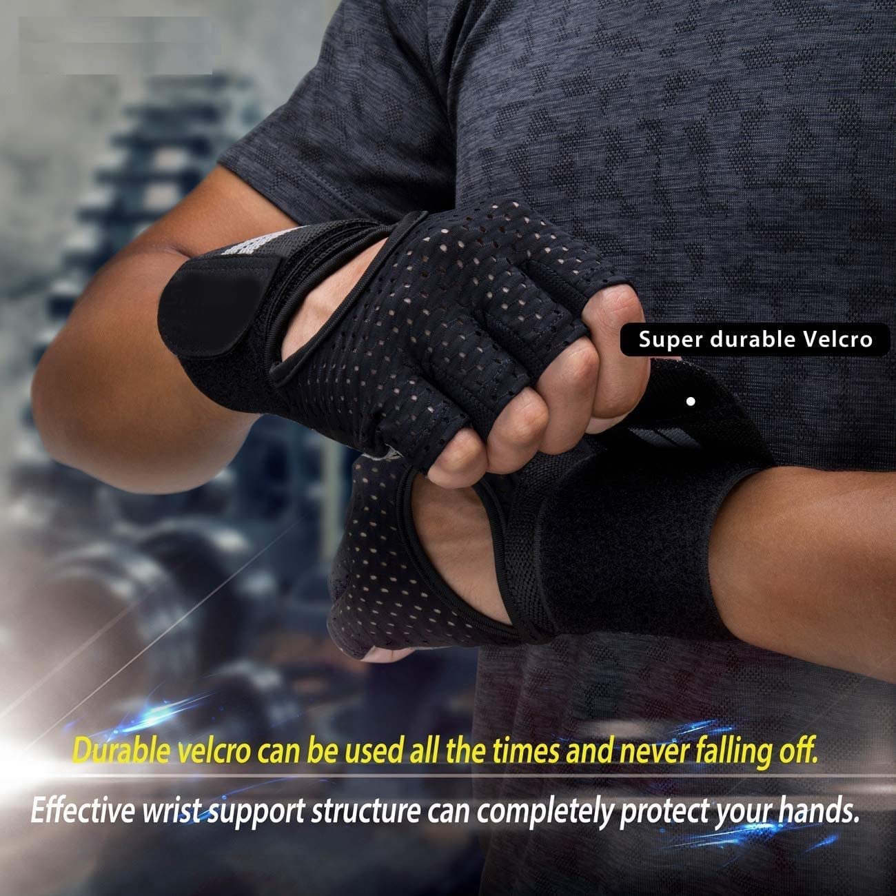 Leosportz Gym Gloves for Men Workout - Weight Lifting Workout Gloves with Wrist Support | Provided Full Protection to Palm Breathable | Silicon Padded Gloves Microfiber and Terry Cloth (M, Ash Black) 2