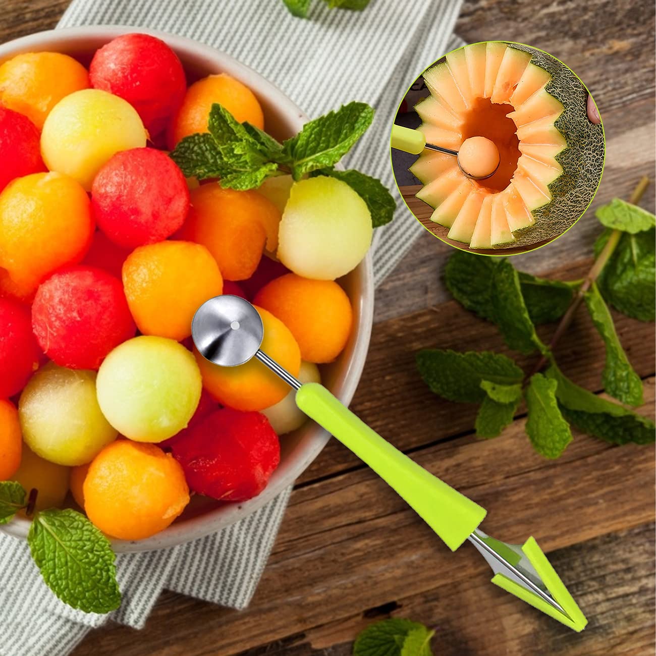Melonen-Kugelschaufel-Set 4-in-1 Edelstahl - Professionelles Obstschnittwerkzeug Für Fruchtsalat