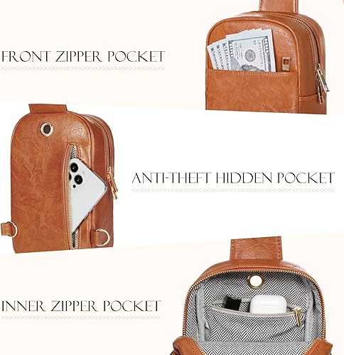 Vista 4 de MoKo Bolso bandolera de cuero vegano, pequeño, informal, desmontable, para mujeres y hombres, senderismo, viajes