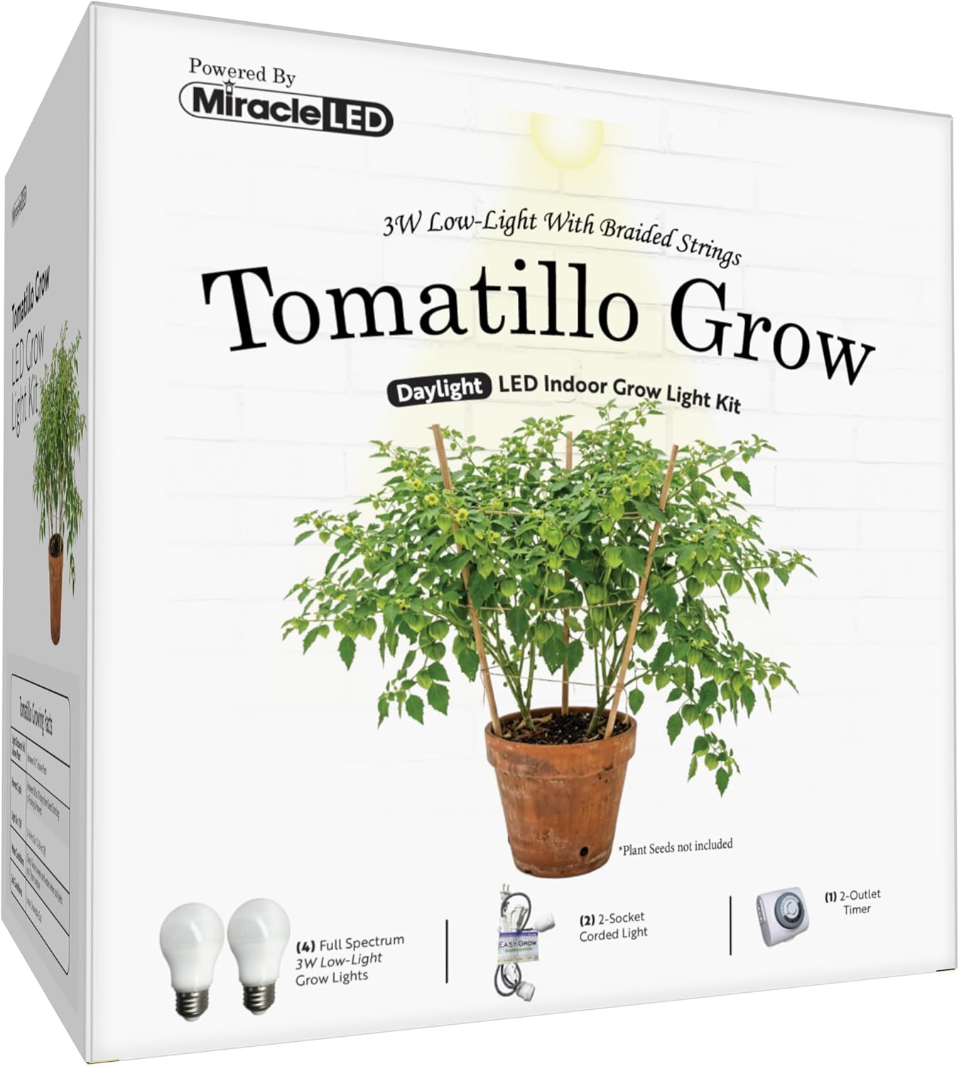 Miracle LED Low-Light Full Spectrum, Tomatillo Starter Grow Light Kit (Braided 2-Socket) 2PK