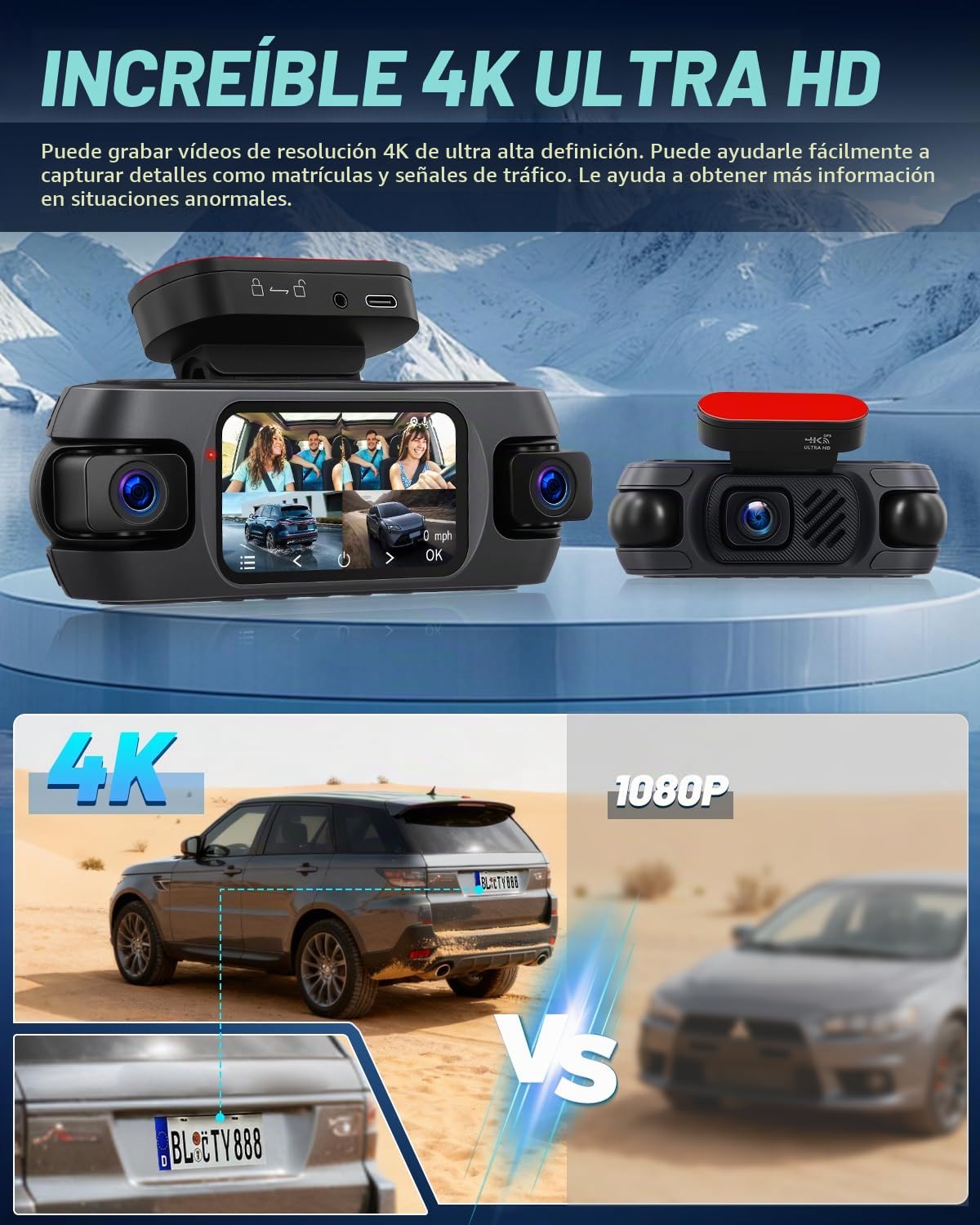 NHOPEEW Cámara Frontal y Trasera de 4 Canales para automóviles con Pantalla de 3,16 Pulgadas - Cámara de salpicadero con visión Nocturna 360° 8R, grabación en Bucle y detección de Movimiento