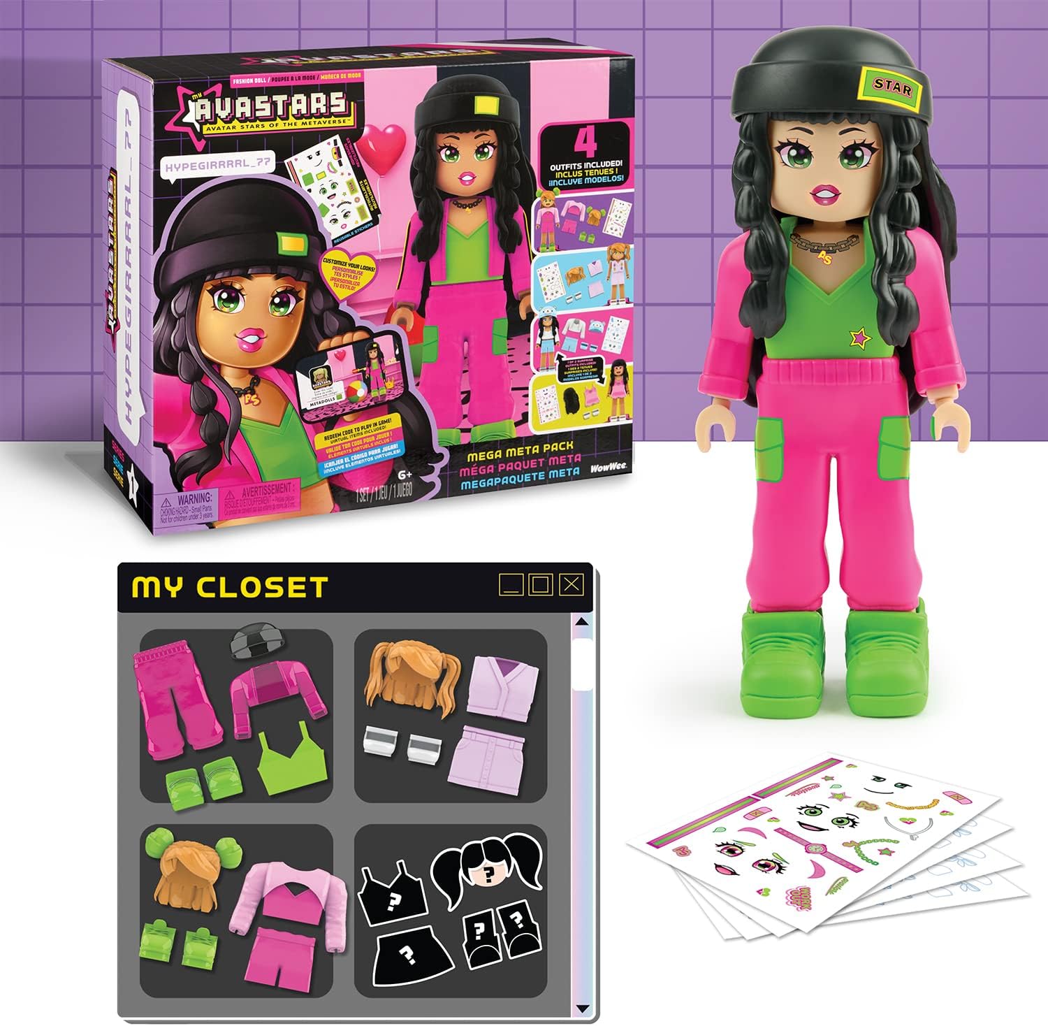 My Avastars Fashion Doll – HypeGirrrrl_77 + 3 Bonus Outfits: Meta Mega Look Pack, 11"