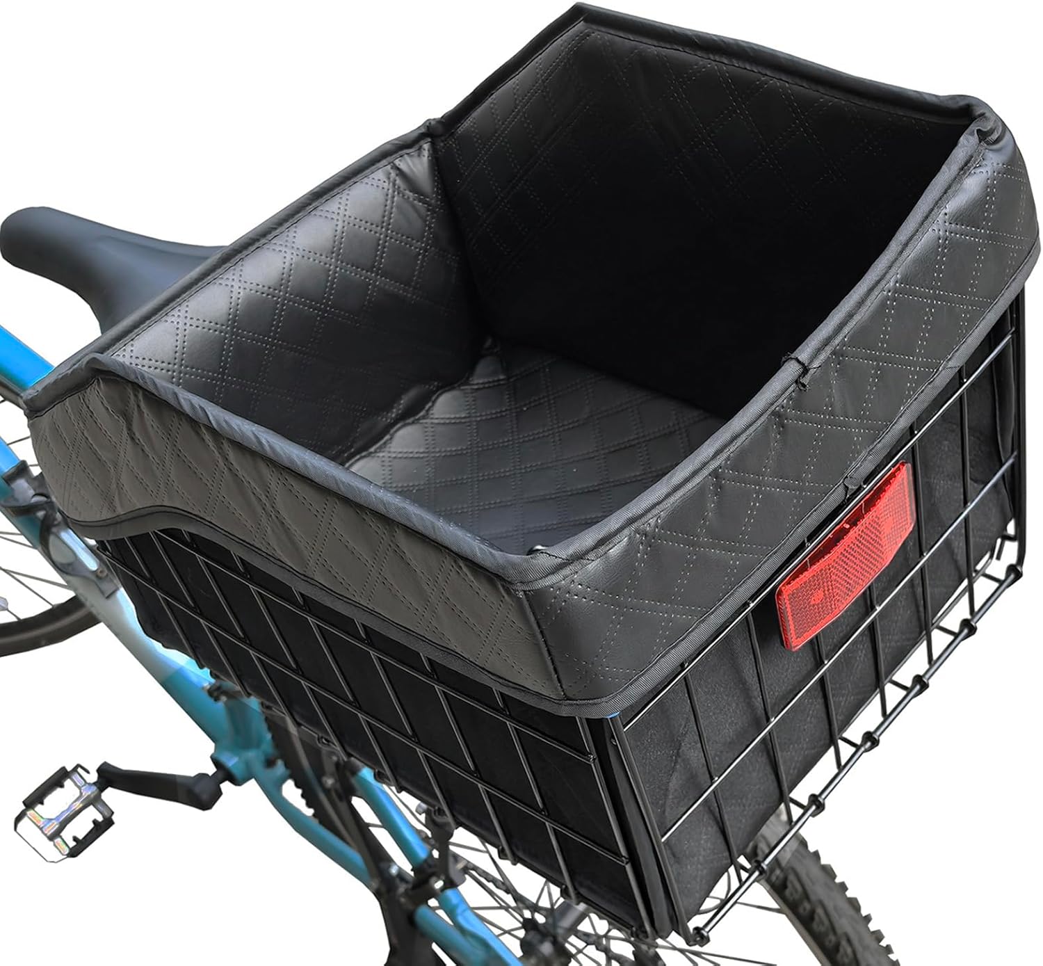 THALOUS Large Bike Rear Basket Thickened Folding Bicycle Basket with Leather Liner Bag Waterproof Cover Cargo Net Quick Release