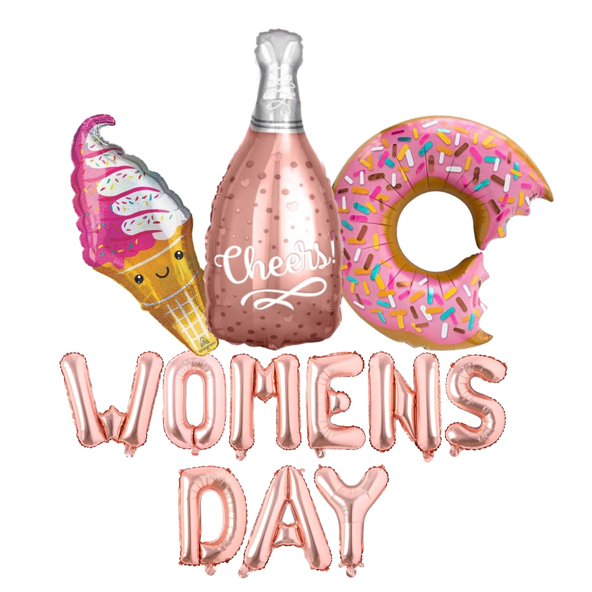 Womens Day Party Foil Balloons Backdrop Decorations for Home Office Society School Party for 8th March Womans Day Celebrations (Donut Cheers Icecream)
