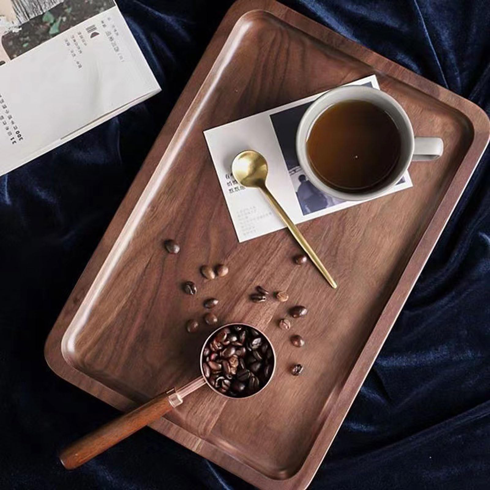 Bandeja de desayuno de madera, bandeja rectangular para alimentos y bebidas para aperitivos, bandeja decorativa para sala de estar, ideal para frutas, café y postres