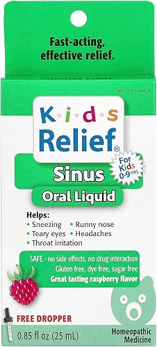 Kids Relief para líquido sinuso-oral para edades de 0 a 9 años, frambuesa, 0.85 onzas líquidas
