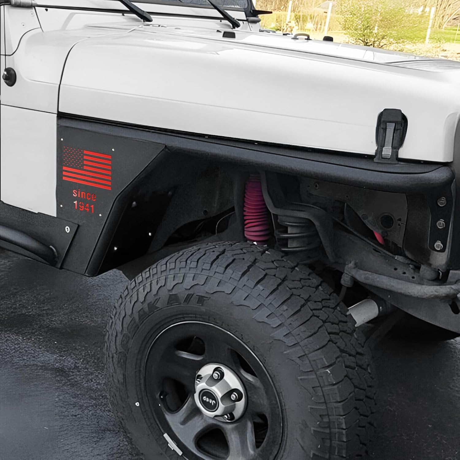 Wrangler TJ Front Flat Fender Flares Compatible with 1997-2006 Jeep Wrangler TJ & Unlimited, 2PCS Steel Off-Road Jeep TJ Fenders Wheel Cover Guards Textured Black