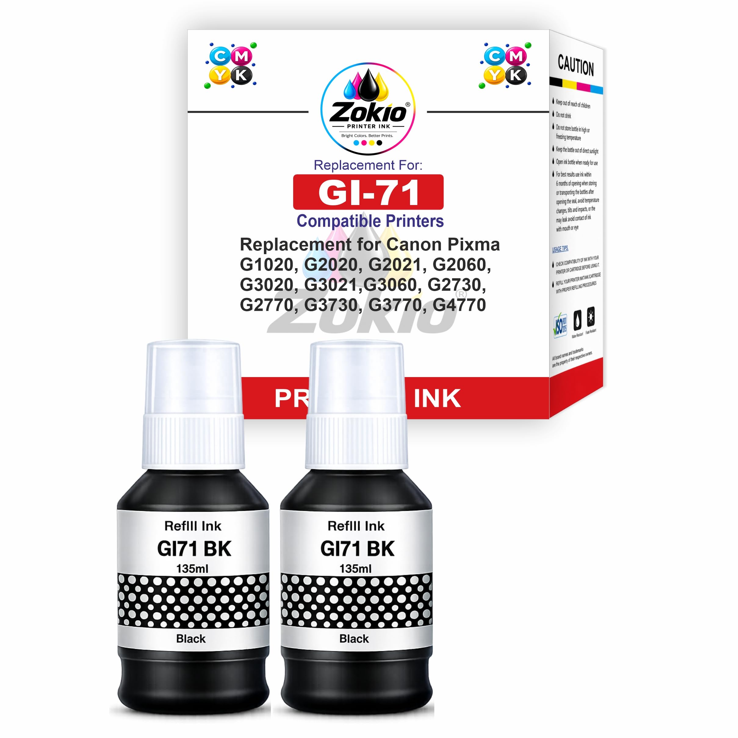 gi 71 black compatible refill ink, 2 pack | use for can g1020 g1730 g1737 g2020 g2021 g2060 g3020 g3730 g3770 g4770 g4780 printers gi-71_bk 2