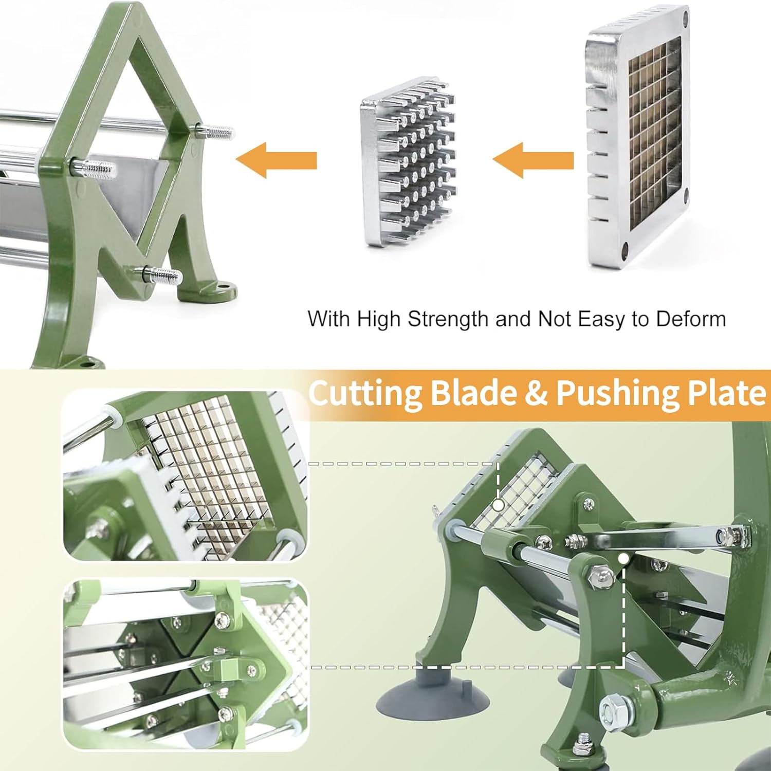 French Fry Cutter, Commercial Potato Slicer with Suction Feet,Great for Potato, French Fries, Cucumber, Vegetables, Carrot (Green- 3/8 Inch Blade)
