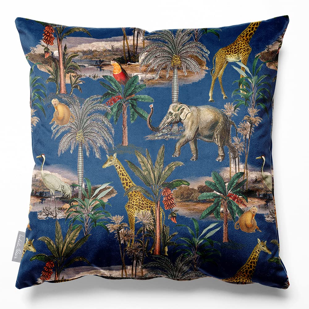 Izabela Peters Estate Blue Filled Velvet Cushions With Covers, 50 Cm, Safari Voyage - For Chair, Sofa, Seat, Large, Eco-Friendly