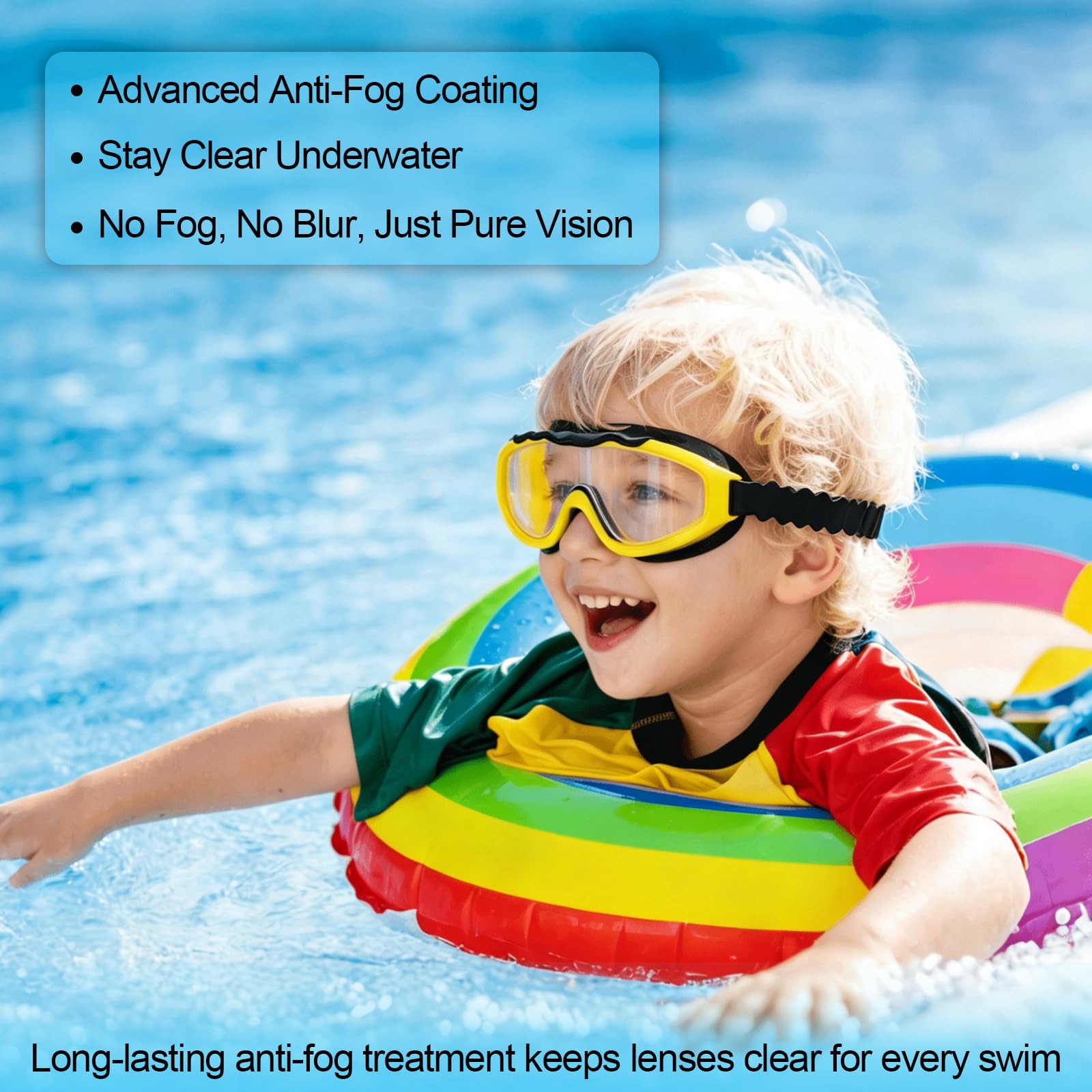 Ensemble de lunettes de natation avec revêtement anti-buée et protection UV - Noir et bleu - Bouchons d'oreille inclus