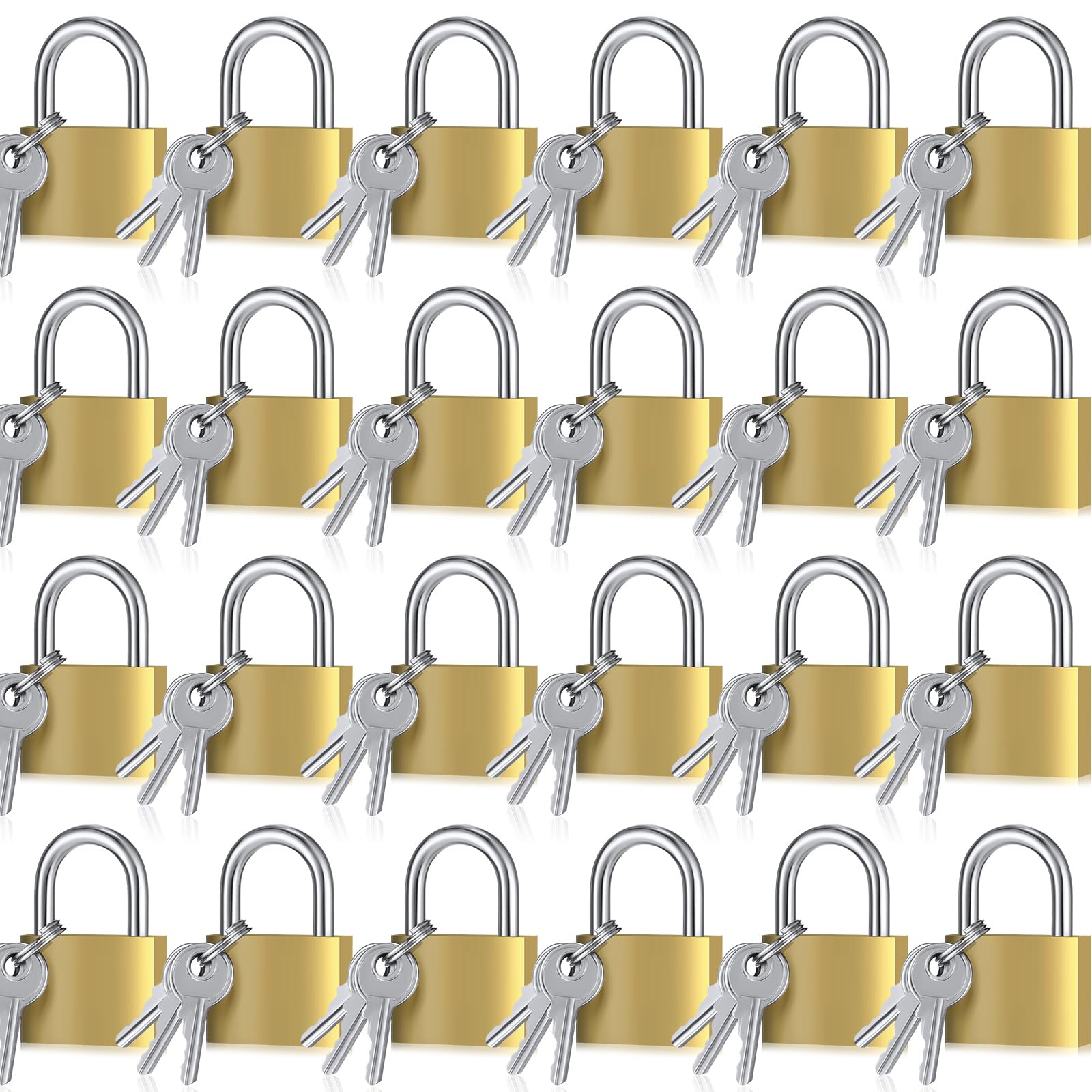 Yaocom 24 Pcs Solid Brass Keyed Padlock, Small Yellow Gym Lock, Strong Padlock with Same Key for Luggage Toolbox (20mm)
