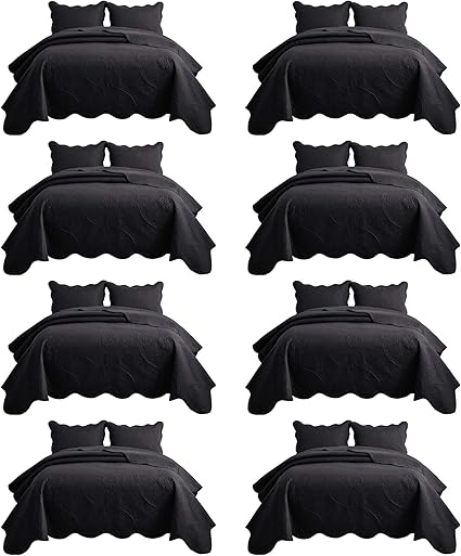 IR Imperial Rooms 8 Pack Quilt King Size Bedding (106" x 96") - Bulk Wholesale for Hotels, Guest Bedroom & Airbnbs - Lightweight Microfiber Reversible Floral Embossed Quilts Bedspreads (Black)