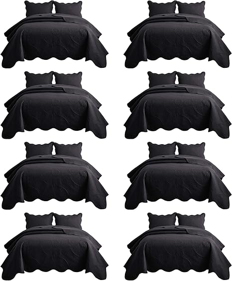 IR Imperial Rooms 8 Pack Quilt King Size Bedding (106" x 96") - Bulk Wholesale for Hotels, Guest Bedroom & Airbnbs - Lightweight Microfiber Reversible Floral Embossed Quilts Bedspreads (Black)