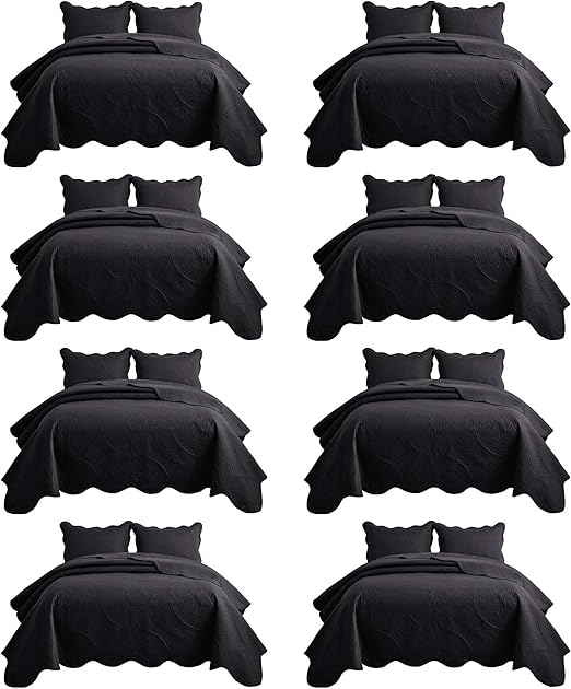 IR Imperial Rooms 8 Pack Quilt King Size Bedding (106" x 96") - Bulk Wholesale for Hotels, Guest Bedroom & Airbnbs - Lightweight Microfiber Reversible Floral Embossed Quilts Bedspreads (Black)