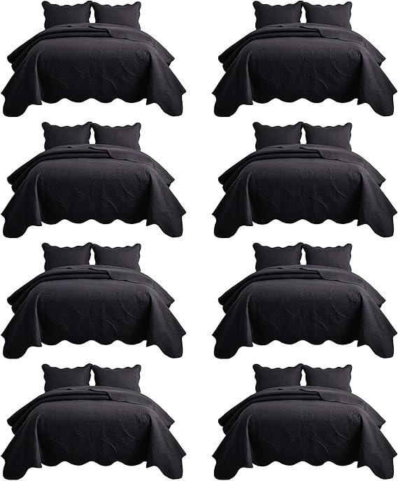 IR Imperial Rooms 8 Pack Quilt King Size Bedding (106" x 96") - Bulk Wholesale for Hotels, Guest Bedroom & Airbnbs - Lightweight Microfiber Reversible Floral Embossed Quilts Bedspreads (Black)