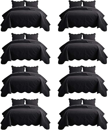 IR Imperial Rooms 8 Pack Quilt King Size Bedding (106" x 96") - Bulk Wholesale for Hotels, Guest Bedroom & Airbnbs - Lightweight Microfiber Reversible Floral Embossed Quilts Bedspreads (Black)