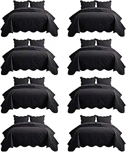 IR Imperial Rooms 8 Pack Quilt King Size Bedding (106" x 96") - Bulk Wholesale for Hotels, Guest Bedroom & Airbnbs - Lightweight Microfiber Reversible Floral Embossed Quilts Bedspreads (Black)
