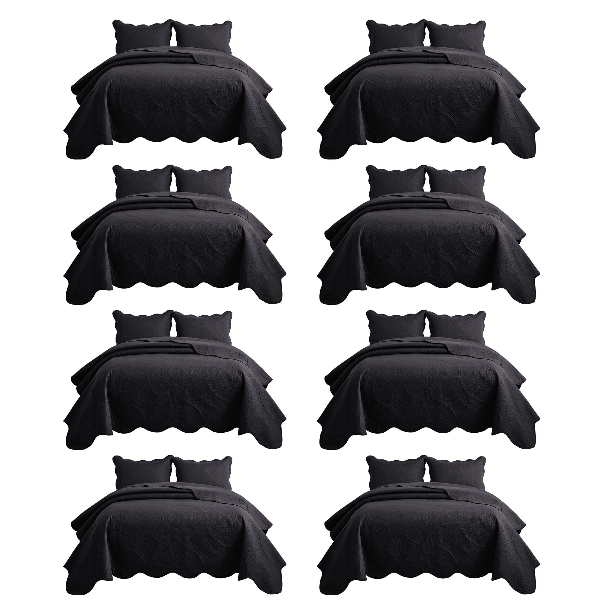 IR Imperial Rooms King Quilt Black Floral 8 Pack for Hotel Guest Bedroom