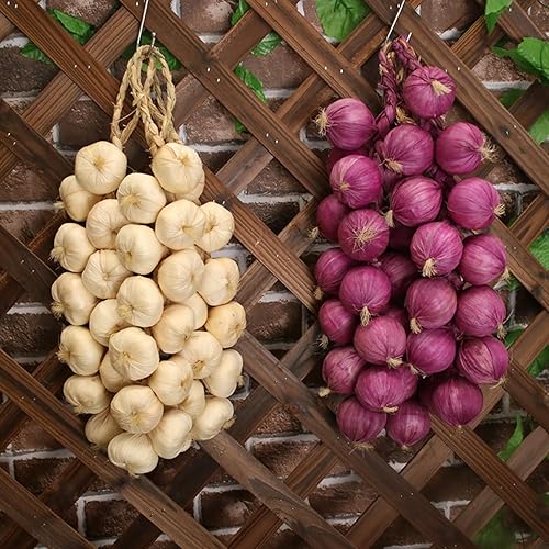 Miniatura 5 de Gresorth 2 piezas de cebolla artificial de cuerda de verduras falsas para el hogar, fiesta, Navidad, cosecha
