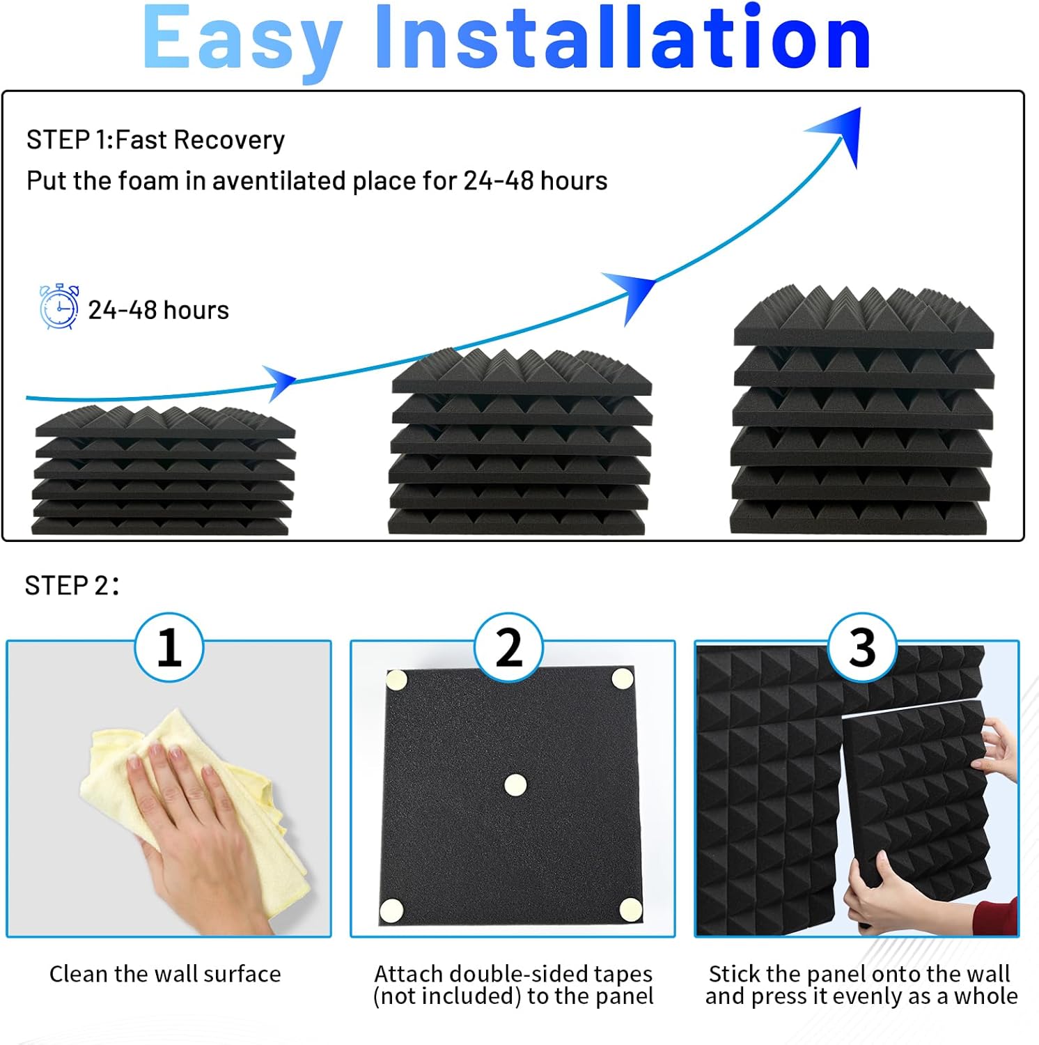 Focusound 24 Pack Sound Proof Foam Panels for Walls, 12" X 16" X 2" Pyramid Acoustic Foam Panels 30 kg/m³ High Density Noise Reduction Soundproof Wall Panels for Office Studio Game