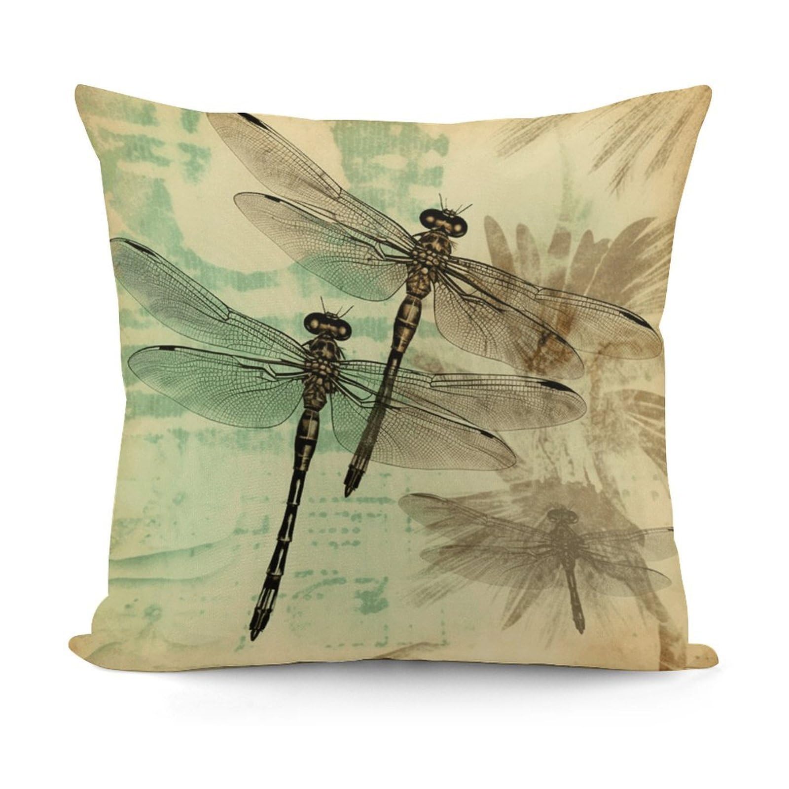 VstaDank Dragonfly Dragonflies Vintage Pillow Covers Soft Plush Decorative Square Pillow Cover Modern Breathable Pillowcases Pillowcase with Invisible Zipper 18x18 Inches for Sofa Living Room