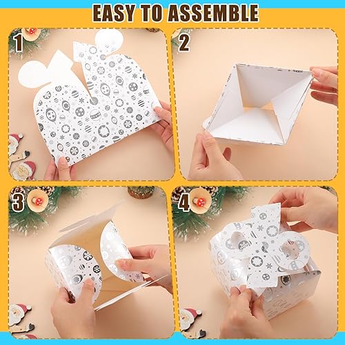 Miniatura 4 de Fulmoon 24 cajas de regalo de Navidad, cajas metálicas de regalo de Navidad, cajas de galletas de dulces de Navidad 3D con lazo de papel, cajas de