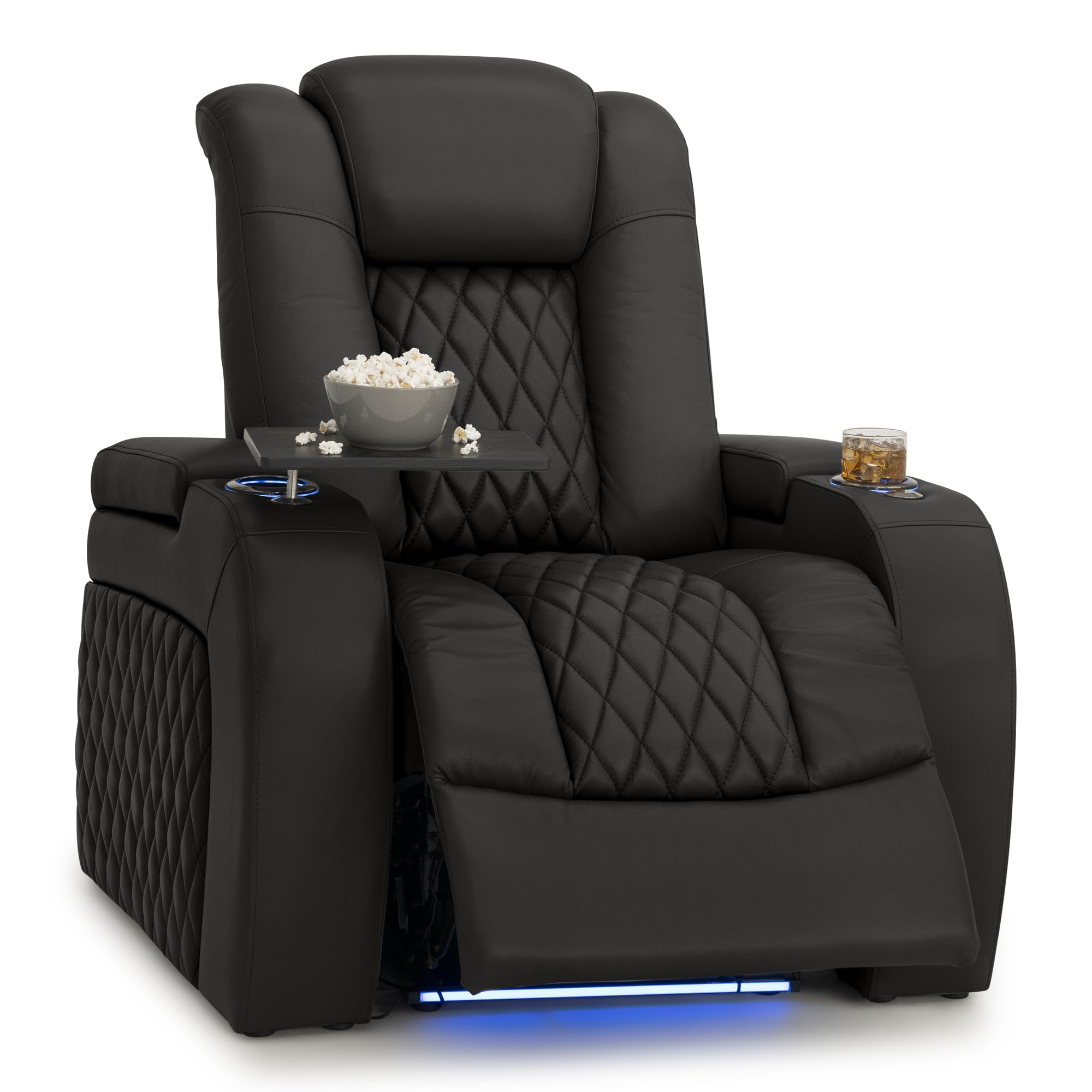 Seatcraft Diamante Zero-Gravity CoolZero Italian Leather Home Theater Seating, Power Headrest, Power Recline, Single Recliner, Black