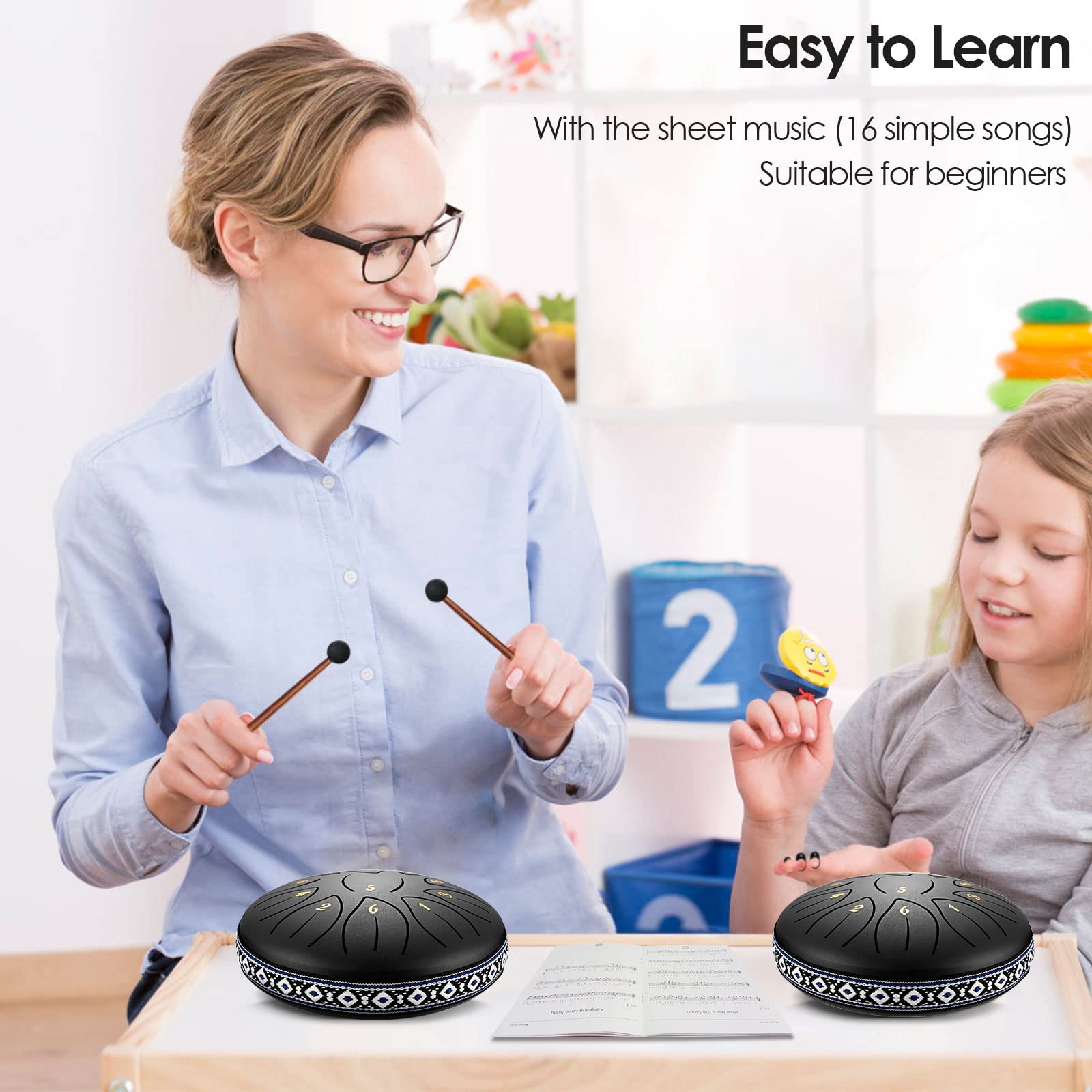 Steel Drum 6 pollici 11 Note, Tamburo per lingua Handpan Drums Kit Strumento a percussione, Rain Drums in Acciaio per l'educazione Musicale Meditazione Yoga