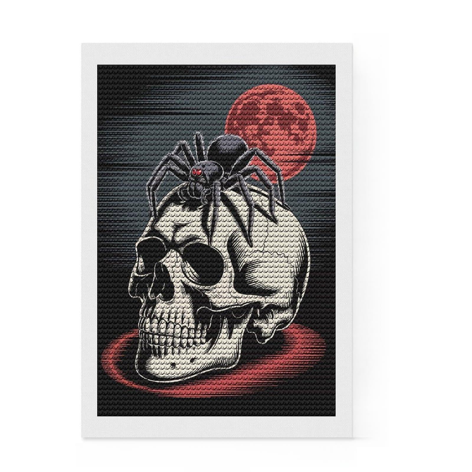 Junmoney Skull with Spider and Blood Moon DIY Diamond Art Canvas Kit 8"x12", for Adults, Boho Decor, Full Kit Included, Artistic Hobby, Arts and Crafts