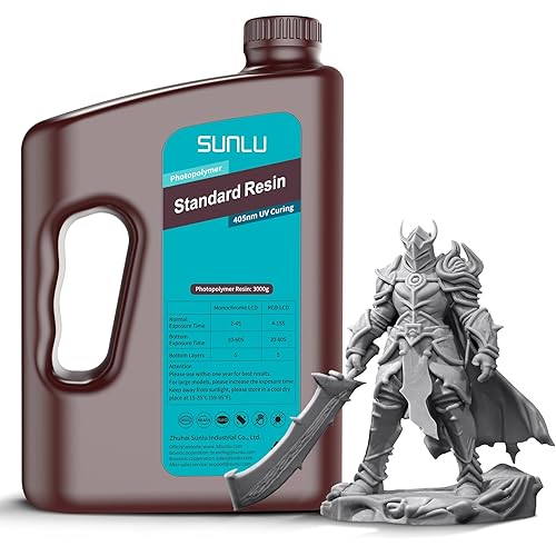 SUNLU Upgraded 3kg Standard Resin for 3D Printer, 405nm UV-Curing Resin LCD/DLP/SLA 3D Printers, High Compatibility 3D Printer Resin, 3000g Grey