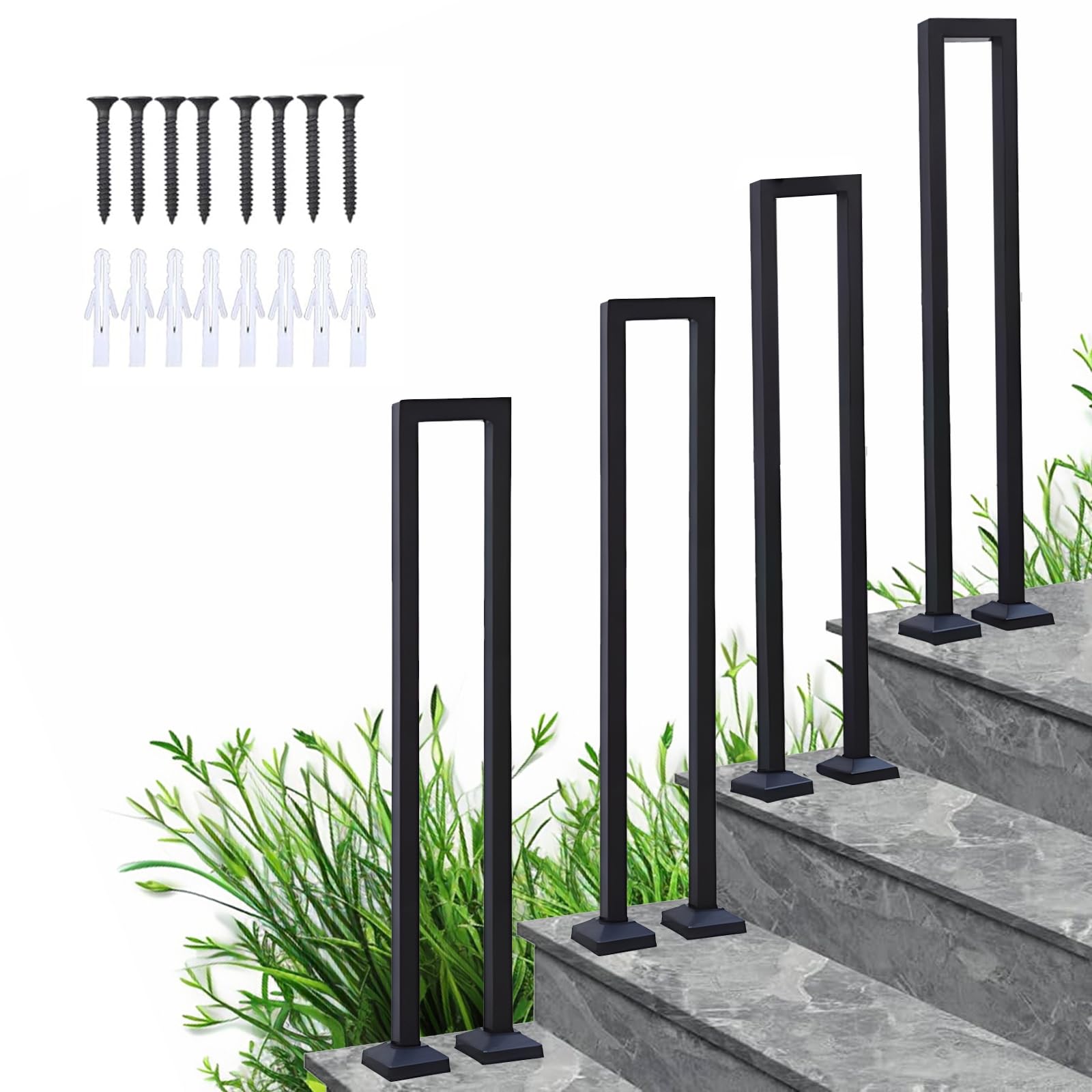 Rambarde d'escalier en U en fer noir antidérapant pour marches extérieures et PMR