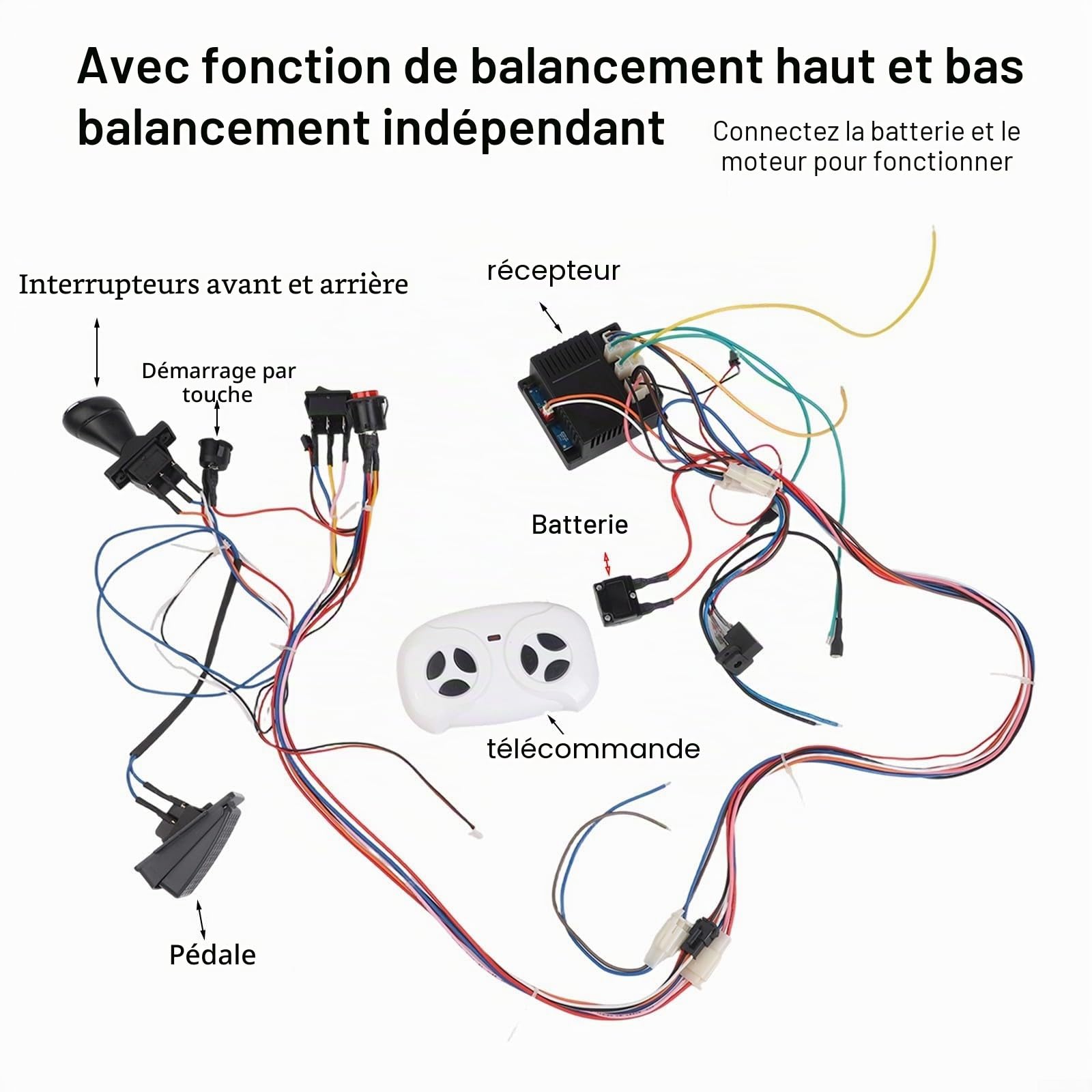Yhenlovtt Ensemble de télécommande pour voiture électrique pour enfants avec récepteur sans fil 2,4G pour voiture à monter pour enfants, ensemble de câblage de modification DIY pour modèles 6V 12V