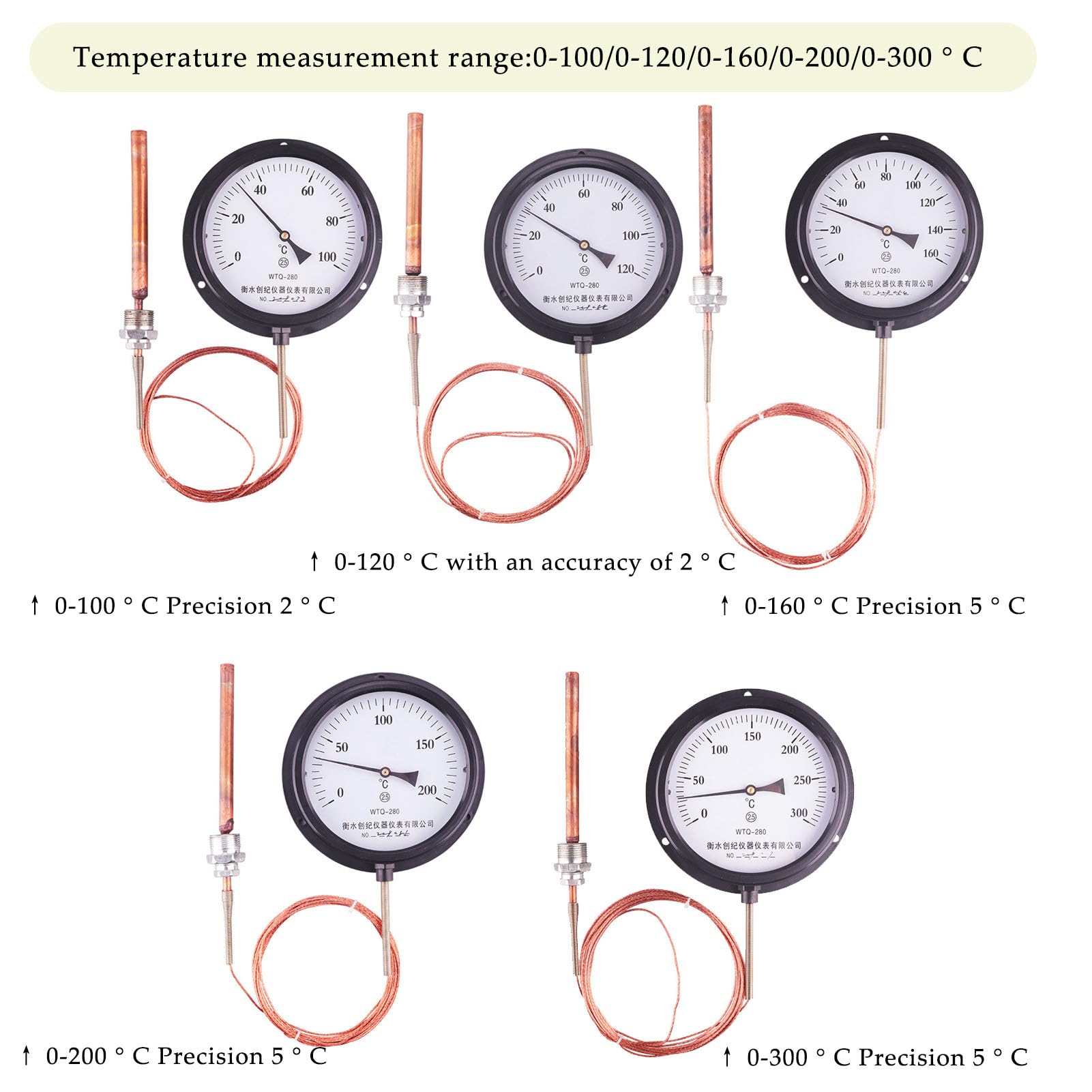 Termometro Digitale per Caldaia Industriale Ad Alta Temperatura Personalizzabile, Termometro A Pressione, Filo Indicatore Temperatura Acqua Industriale Caldaia con Sonda(Size:0-100° 20m)