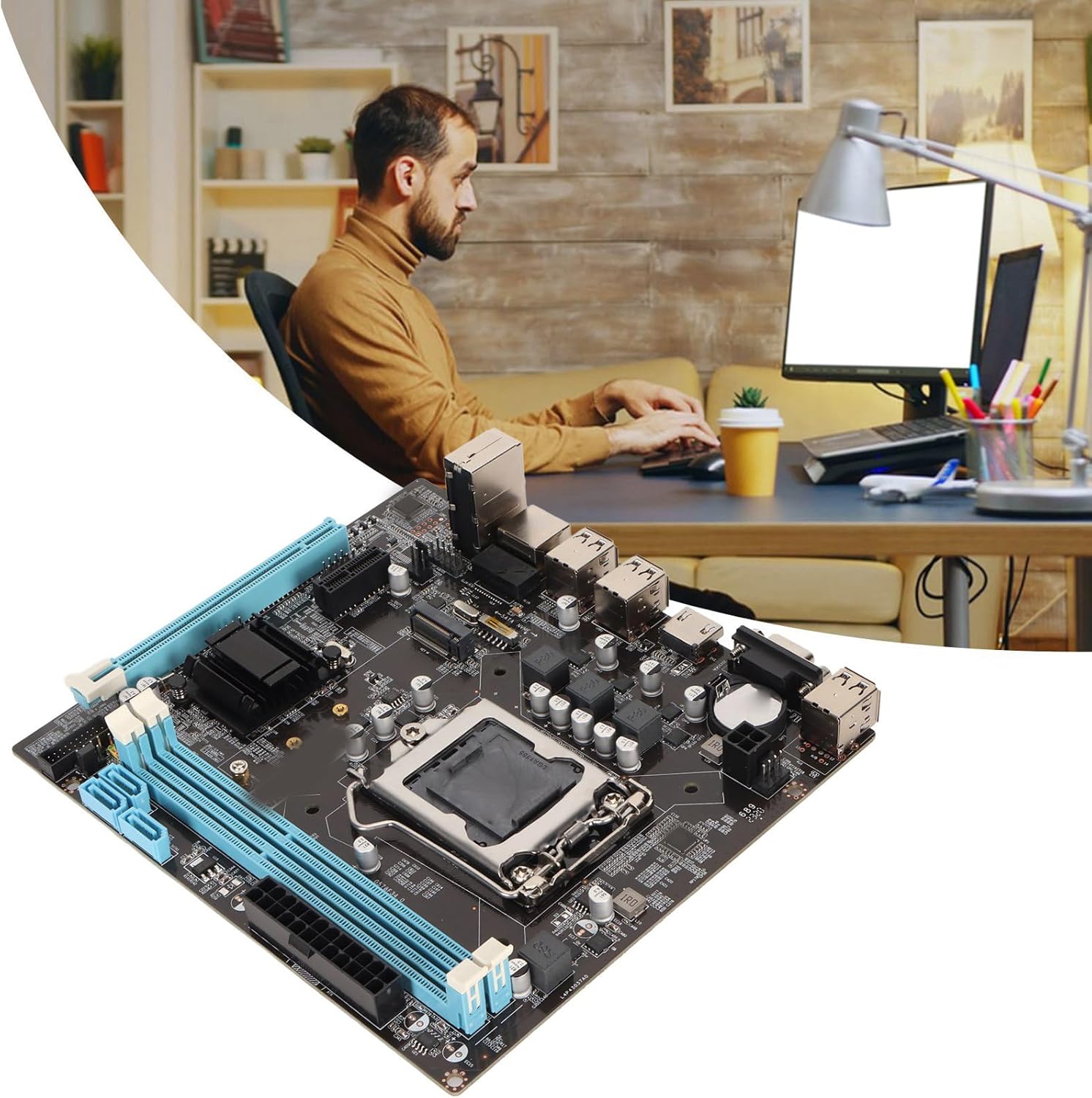LGA 1155 CPU Socket Desktop Motherboard, H61 ATX 2 x 8GB DDR3 Computer Mining Mainboard, NVME M.2 VGA HD Multimedia Interface 6 USB2.0 3 SATA2.0 ITX Motherboard