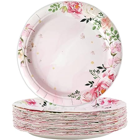 48 PCS Floral Paper Plates For Tea Party Decorations, 7 Inch Disposable Dessert Plates For Bridal Shower, Garden, Wedding, Mother's Day Afternoon Tea Party P 288200520