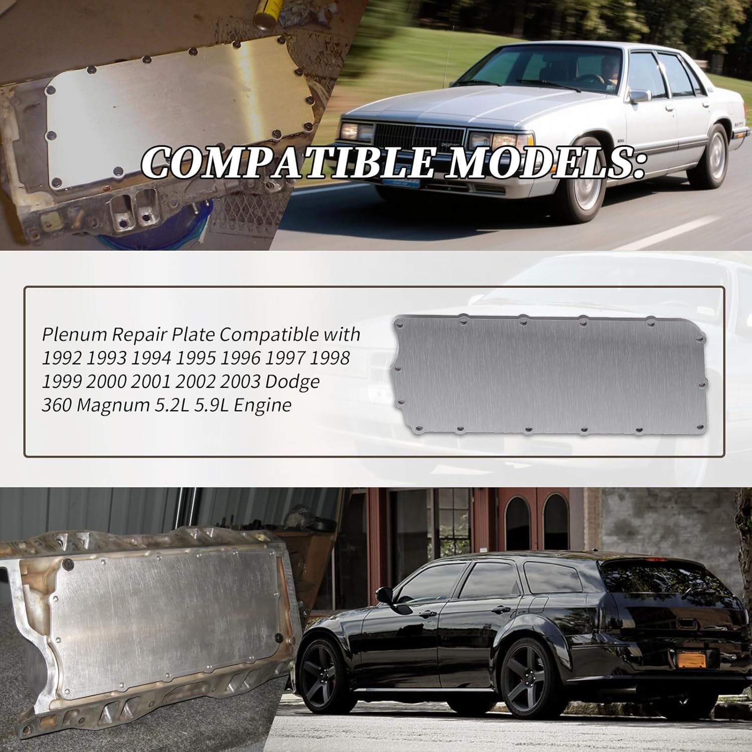 1/4" Thickness Plenum Plate(1PCS) Compatible with Dodge 360 Magnum 5.2L 5.9L 1992-2003 Engine