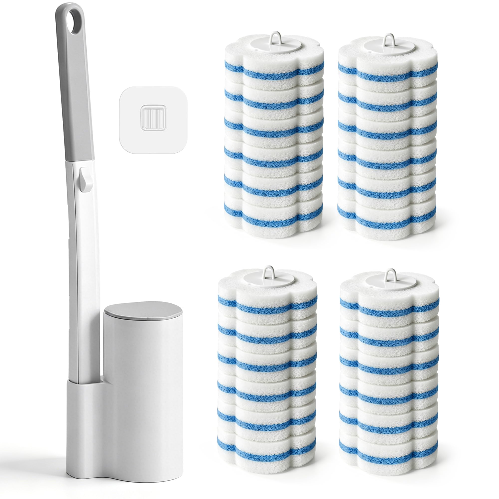 1 Pack Disposable Toilet Brush, Toilet Brush & Holder Set with 24 Refills
