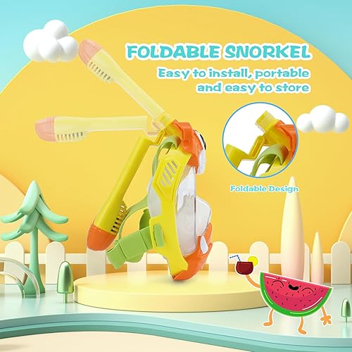 Miniatura 3 de Máscara de esnórquel de cara completa para niños, equipo de esnórquel para niños, máscara de esnórquel con vista panorámica de 180 con correas de