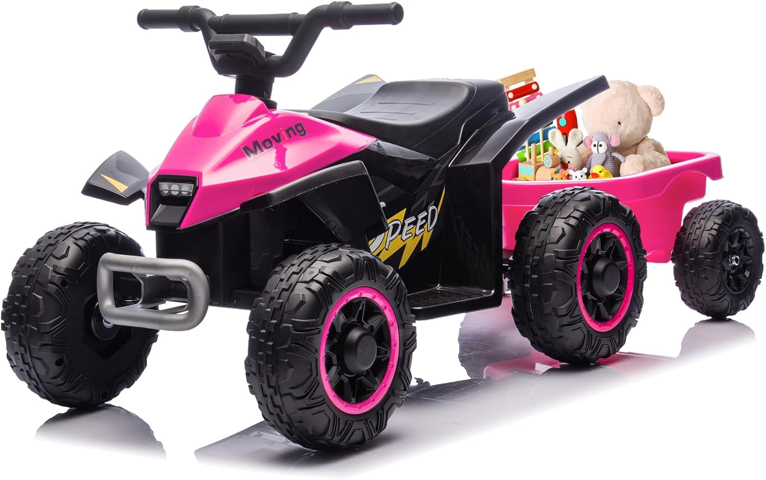 Kids Ride On Toys,6V Kids ATV Quad with Trailer for Toddlers 3 Year Old+, Electric Ride-On Car w/Wear-Resistant Tires,Music, Forward & Backward for Outdoor Play (Pink)
