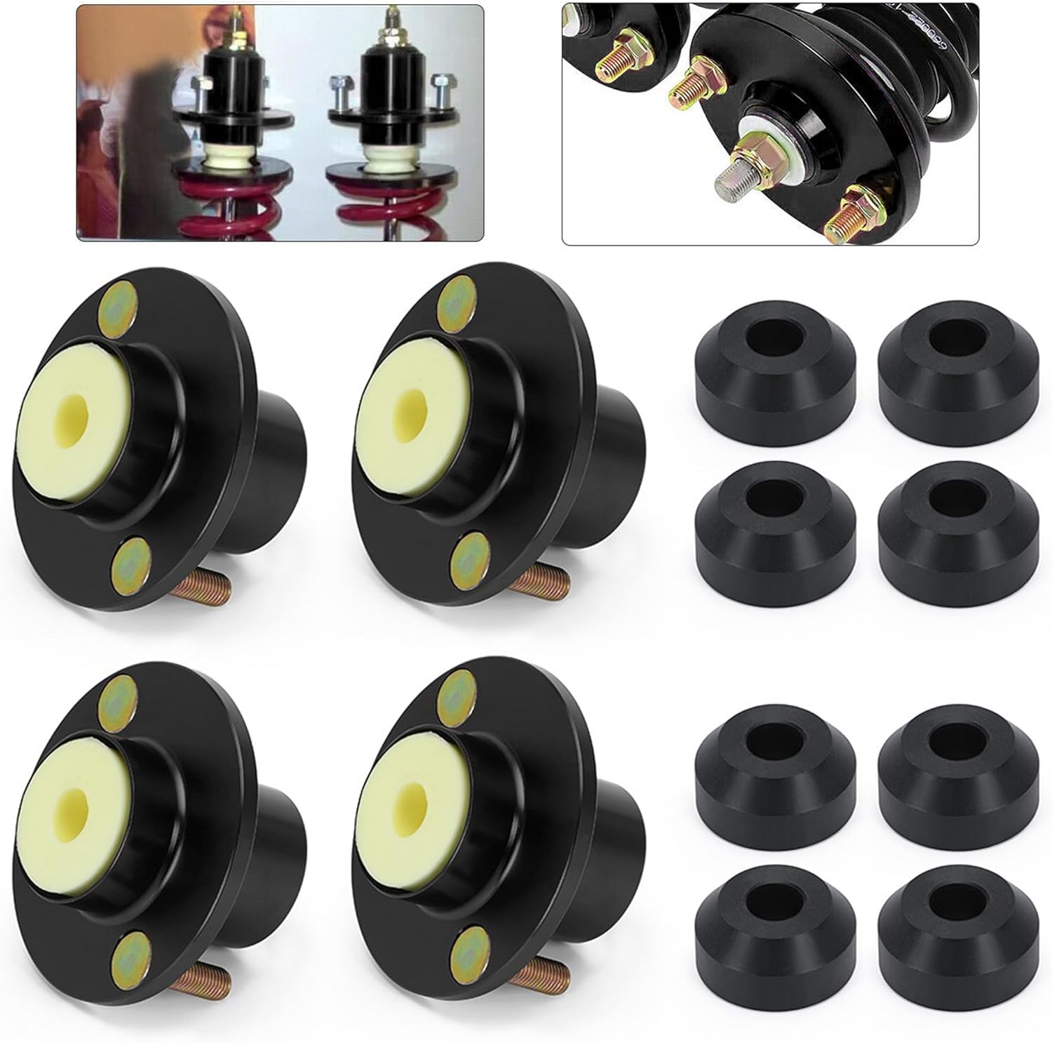 4pcs Suspension Shock Mount Top Hat Replacement For 88-00 Honda Civic Del Sol Integra Black