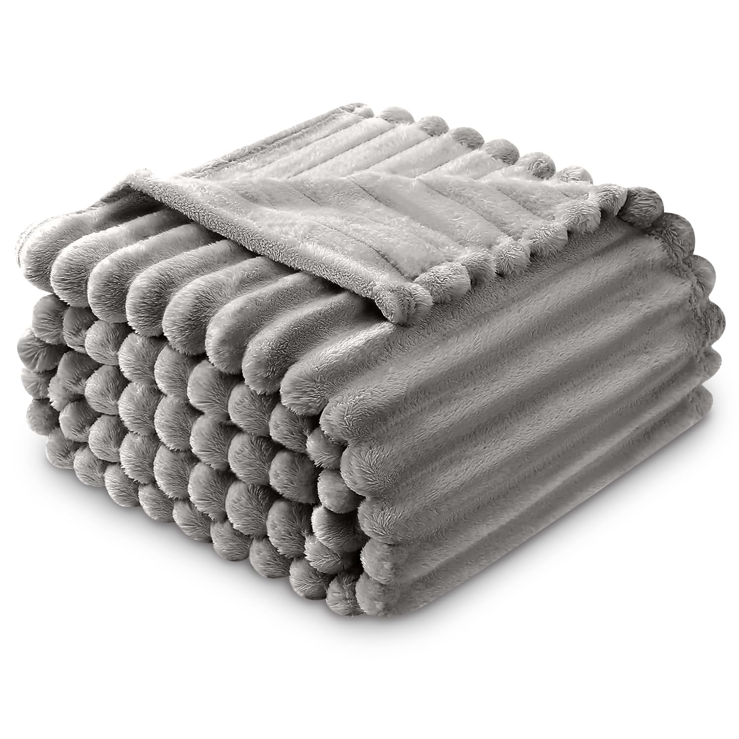 Gc Gaveno Cavailia Grey Fleece Blankets Double (150X200cm) - Ribbed Cosy Bed Throw Blanket - Exra Warm Throws For Sofas, Chair, Couch, Settee - Snuggle Blankets & Throws - Super Soft