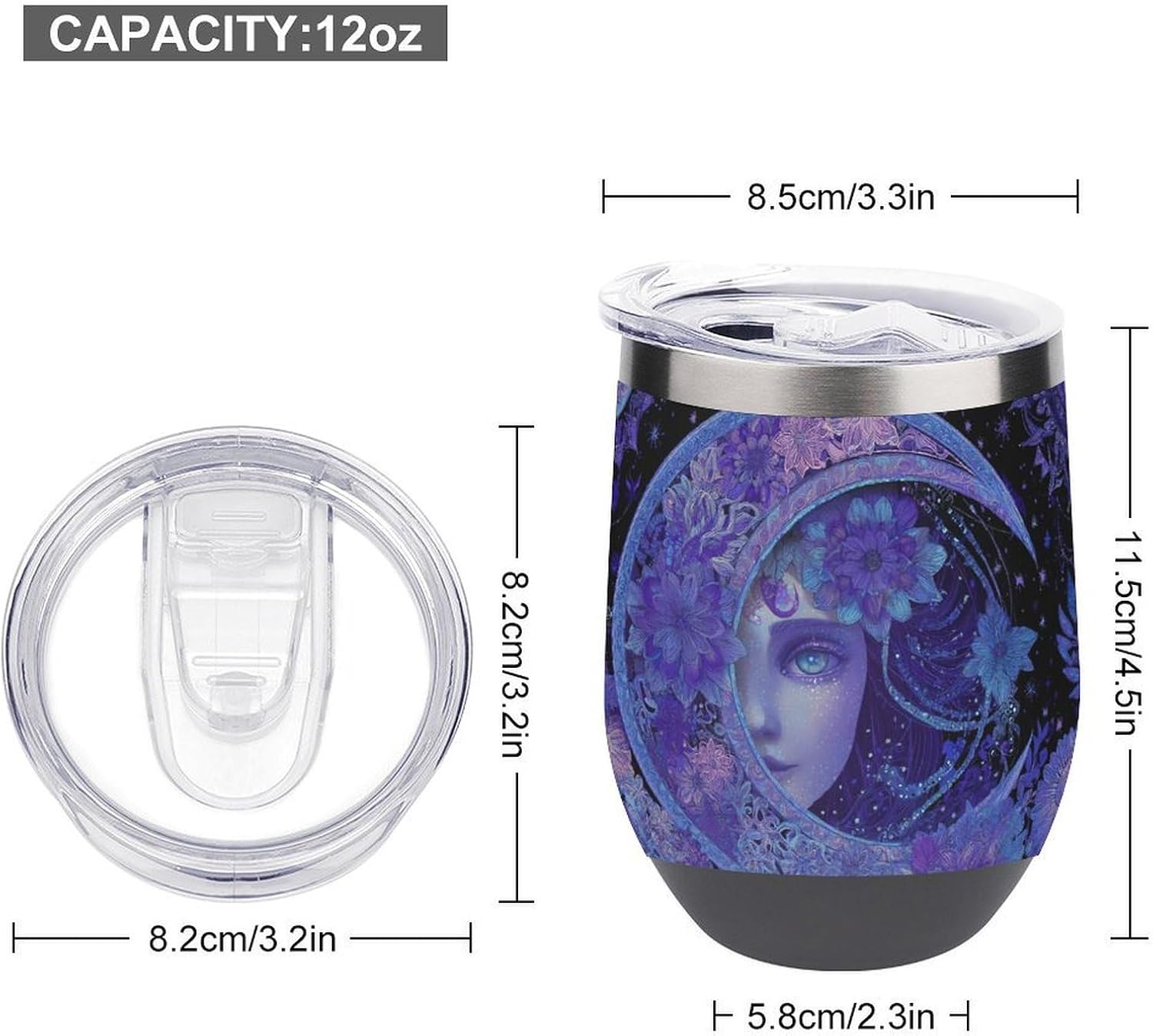 Mystical Goddess Moon Celestial Insulated Drinking Cup Stainless Steel Coffee Mug Wine Tumbler with Lid 12OZ