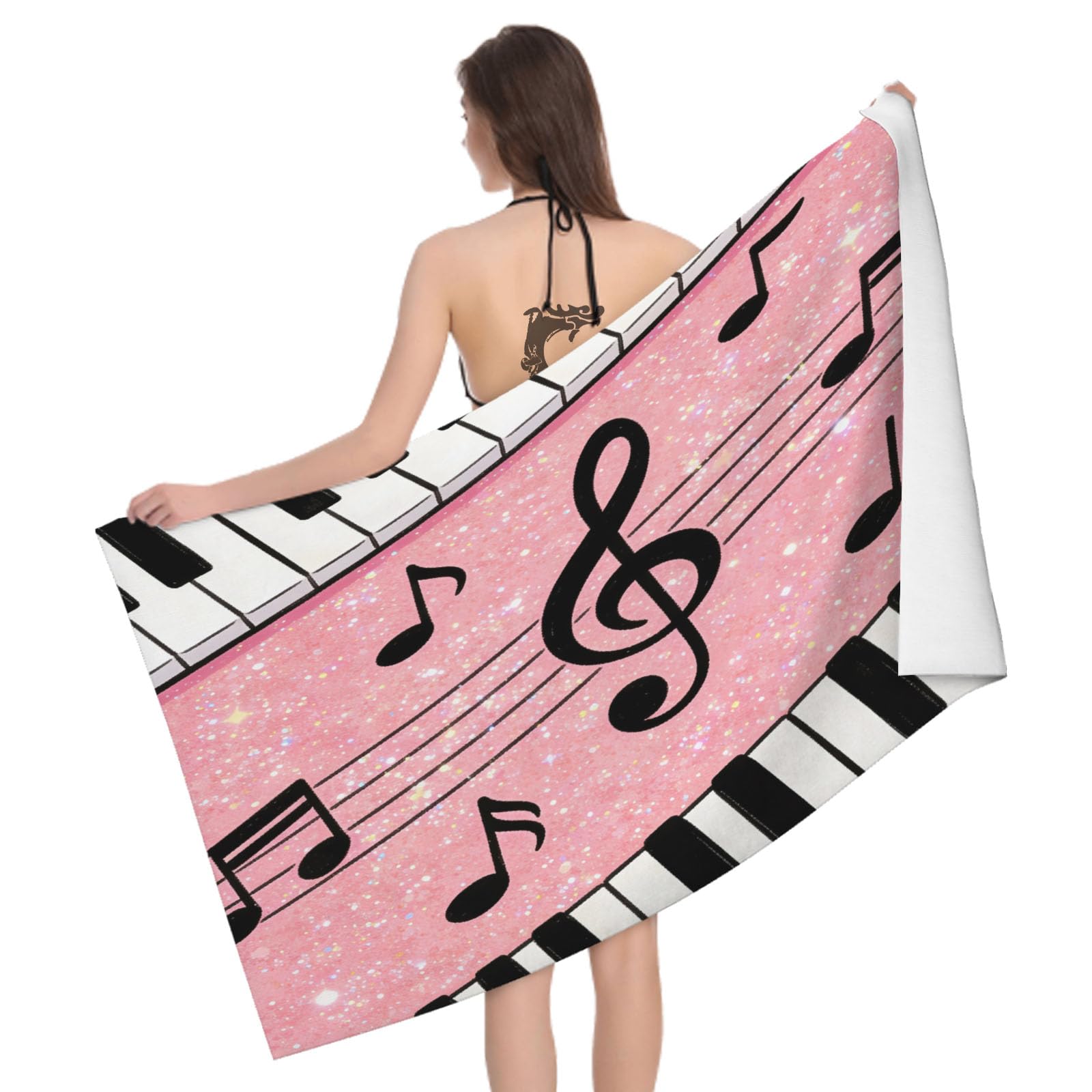 Leichong 3D Musical Note Beach Towel Large Microfiber Soft Quick Dry for Adults, Cartoon Style Bath Towel Lightweight Soft Absorbent for Travel Swimming Pool Sports, 180 x 90 cm