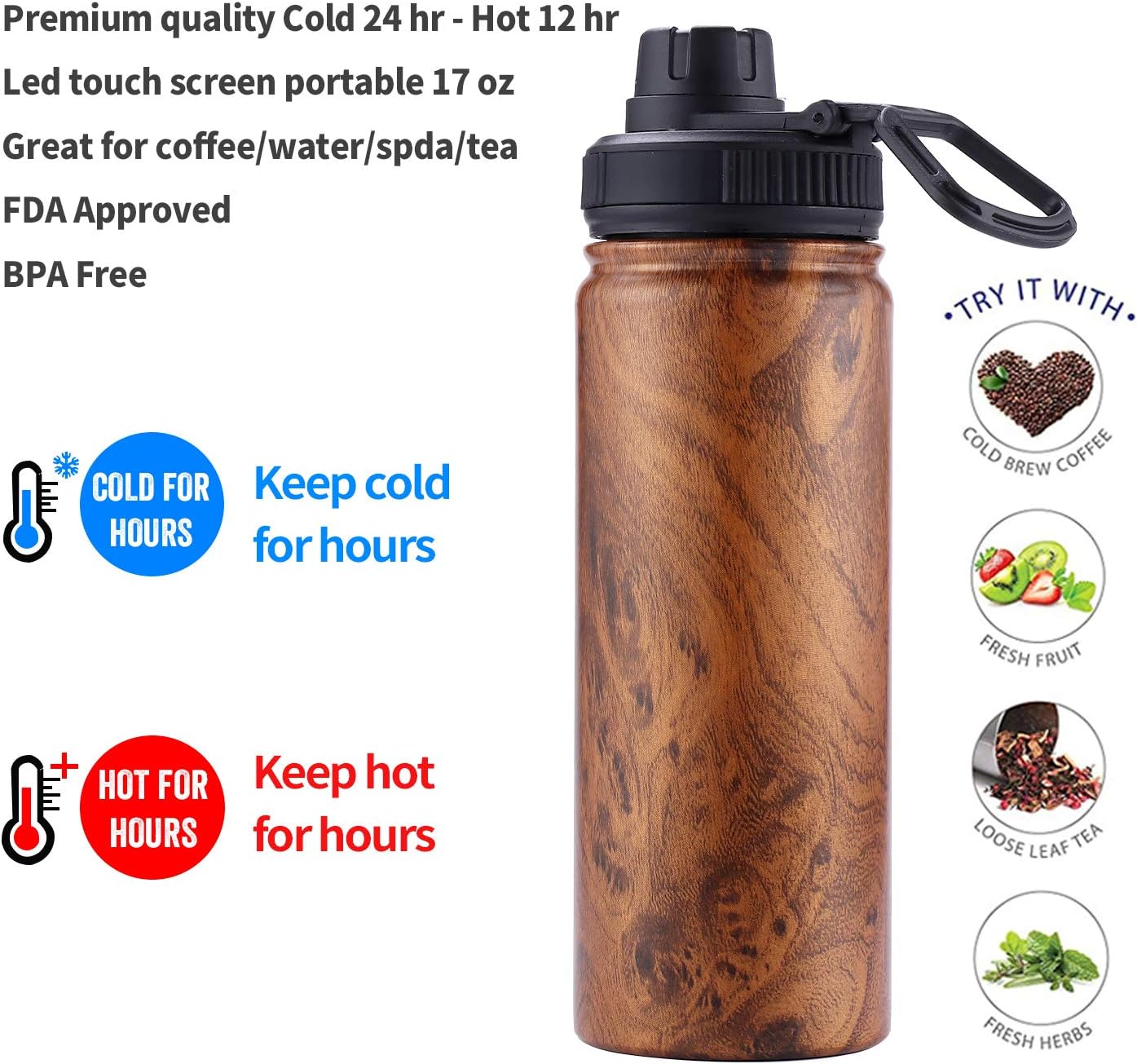 Sivaphe Tea Infuser Bottle With Removable Loose Leaf Tea Strainer, 18/8 Stainless Steel Insulated Travel Tumbler Festival Gift(Wood Grain) - Image 4