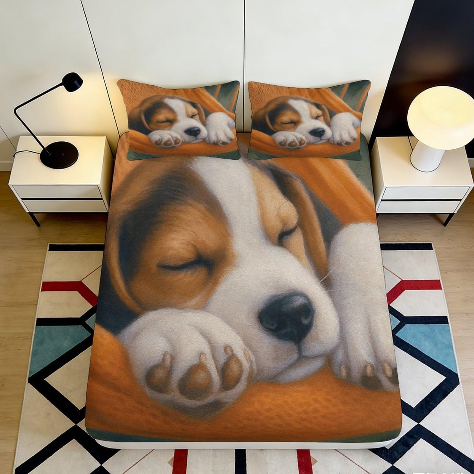 Pnayamiorkfel Style-3 3D Printed Sleeping Puppy Fitted Sheet Microfiber Soft Orange Blanket Dog Bed Cover For Bedroom Dorm Mattress Decor 90X200x25cm