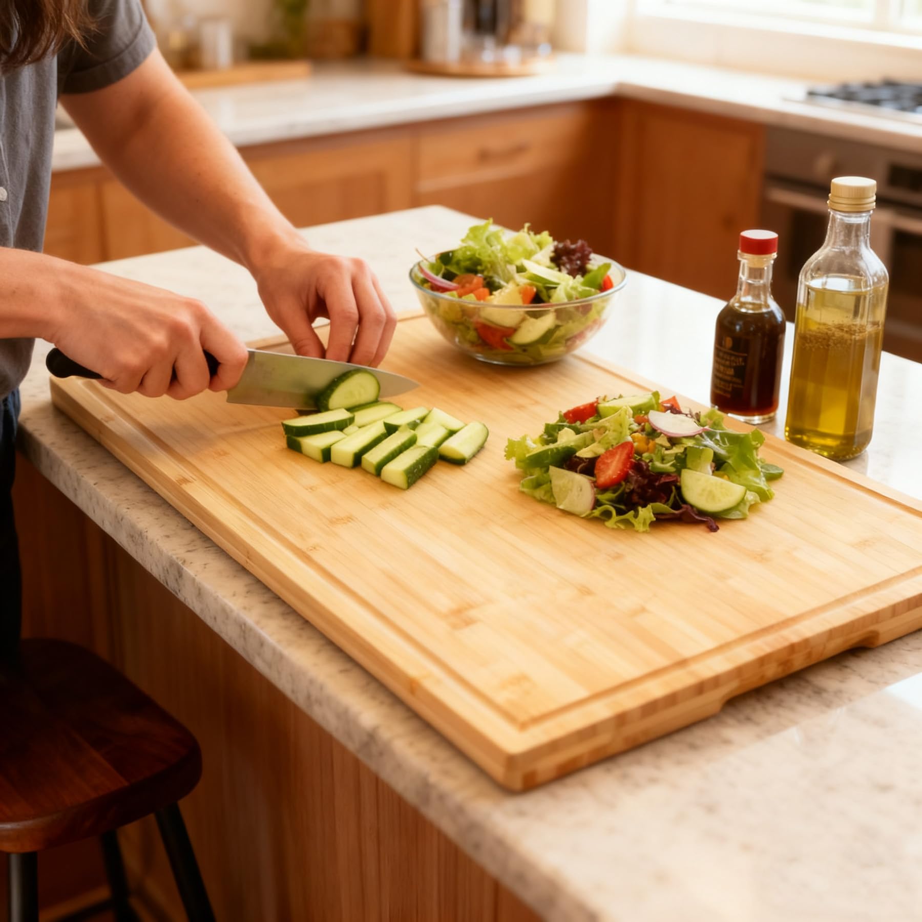 Utoplike Planche à découper extra large de 76.2 x 50.7 x 2.5 cm, planches à découper en bois de bambou pour cuisine, planche à découper XL avec rainures pour jus